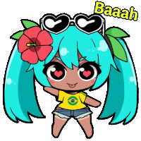 a cartoon drawing of a girl with a flower in her hair and the word baaah on the bottom