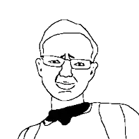 a drawing of a man wearing glasses and a bow tie