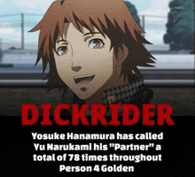yosuke hanamura has called yu narukami his partner " a total of 78 times throughout person 4 golden "