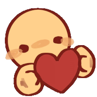 a cartoon character holding a red heart in front of its face