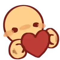 a cartoon character holding a red heart in front of its face