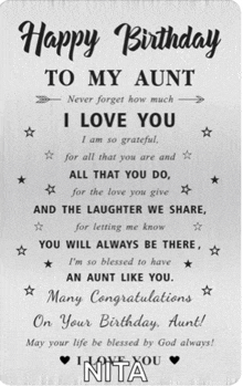 a card that says happy birthday to my aunt i love you i am so grateful for all that you are and all that you do