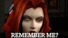 a woman with red hair says remember me in a video game