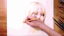 a drawing of a woman 's face with prismacolor colored pencils