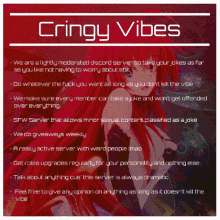 a poster that says cringy vibes with an anime girl on it