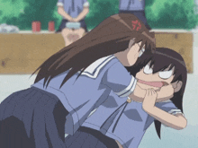two anime girls are fighting and one has an angry face on her head