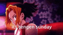 a cartoon of a girl with the words it 's tengen sunday