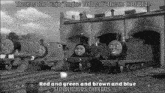 a black and white photo of thomas the train engine roll call theme