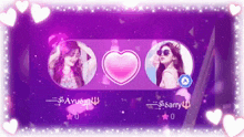 a purple background with two girls and a heart and the name sarry