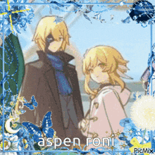 a picture of a boy and a girl with the name aspen roni written on the bottom