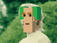 a pixelated image of a man with a green haircut