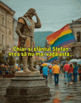 a statue of a man with the words chiar si sfantul stefan vrea sa nu mai vad asta