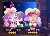 a screenshot of a video game with two characters with lv 60