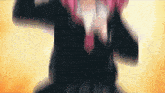 a blurry picture of a woman with pink hair and a tie