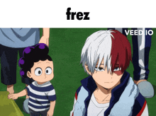 a picture of two anime characters with the words frez and veed io on the bottom