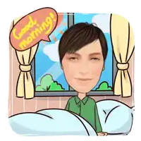a cartoon of a man with a speech bubble saying good morning
