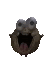 a close up of a cookie monster 's face with its mouth open on a white background .