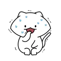 a cartoon drawing of a white cat with sweat coming out of its face .