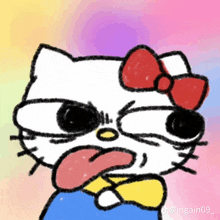 a drawing of hello kitty with glasses and a bow on her head