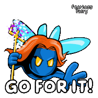 a cartoon of a blue fairy with the words go for it