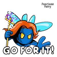 a cartoon of a blue fairy with the words go for it