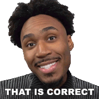a man with a beard is smiling with the words that is correct behind him