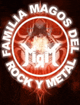 the logo for familia magos del rock and metal