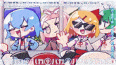a group of anime girls are standing next to each other in a cartoon