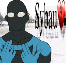 a drawing of a man with sybau written in black