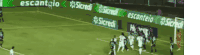 a group of soccer players on a field with a banner that says sicredi