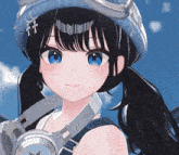 a close up of a girl wearing headphones and goggles