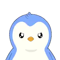 a blue and white penguin with water spraying on its head