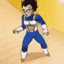 a person in a blue outfit is dancing on a blue screen .