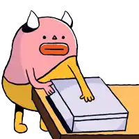 a cartoon drawing of a pink monster with horns