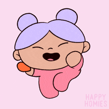 a cartoon of a girl holding a heart with happy homies written on the bottom