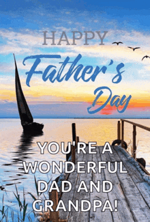 a father 's day card with a boat on the water