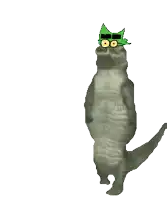 a cartoon of a cat with a green hat on its head