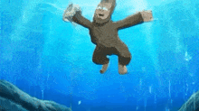 a cartoon character is swimming in the ocean holding a piece of paper .