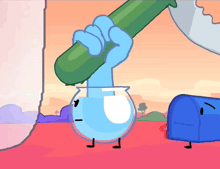 a cartoon character is pouring water into a fishbowl