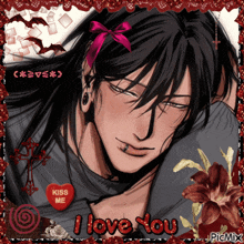 a picture of a man with a red heart that says " kiss me "