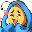a cartoon character is wrapped in a blue blanket and has a heart on his head .