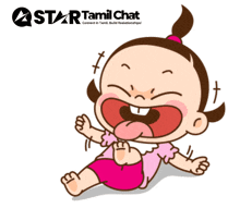 a cartoon of a girl with her tongue sticking out and a star tamil chat logo