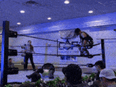 a wrestler in a ring with a sign that says create a pro