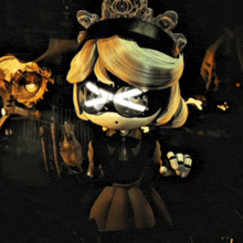 a cartoon character with a crown on her head is wearing glasses and a black dress