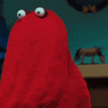 a red puppet with big eyes says guess you don 't want to have that restaurant-style meal after all