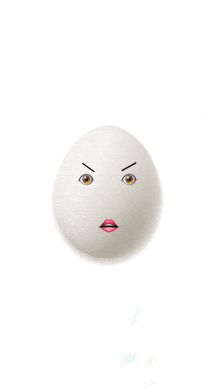 a white egg with a face drawn on it with a pink lip