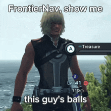 frontiernav show me this guy 's balls written on a video game character