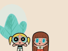 a cartoon of two girls standing next to each other