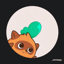 a cartoon drawing of a cat with a green wing and the name snowyy on the bottom