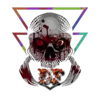 a skull with blood coming out of it 's eyes and the word de written below it
